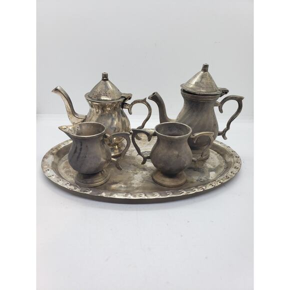 Vintage Silver Plated Miniature Tea Set Coffee Tea Pot Tray Creamer Sugar - Picture 11 of 16